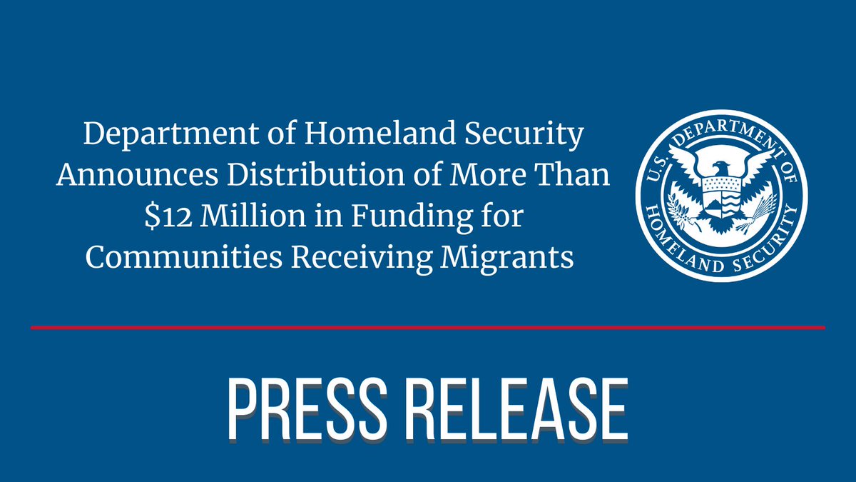 DHSgov's tweet photo. NEW: DHS, through @fema &amp; @CBP, announced more than $12.2 million in grants through the Shelter and Services Program, which was authorized by Congress to support communities that are providing services to migrants. ⬇️
https://t.co/STGlGOZcH4 https://t.co/VSKX3VJ4JN