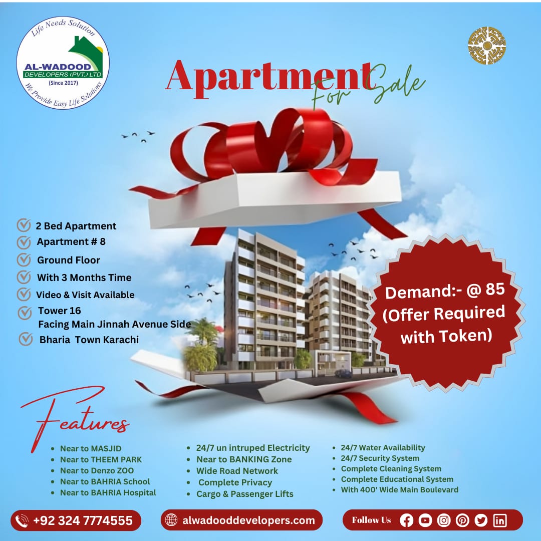 al_ltd19852's tweet photo. پر سکون ماحول اور تمام تر بنیادی سہولیات سے مزین 
Bahria Constructed Apartment.
Available on 2018 Rates so 
don't miss the chance

مزید معلومات کیلئے آج ہی وزٹ کریں 
🔆FOR Deals :-
03247774555

WhatsApp:- https://t.co/FrKR2DgLqy

#alwadooddevelopers https://t.co/DxjHPQwJDu