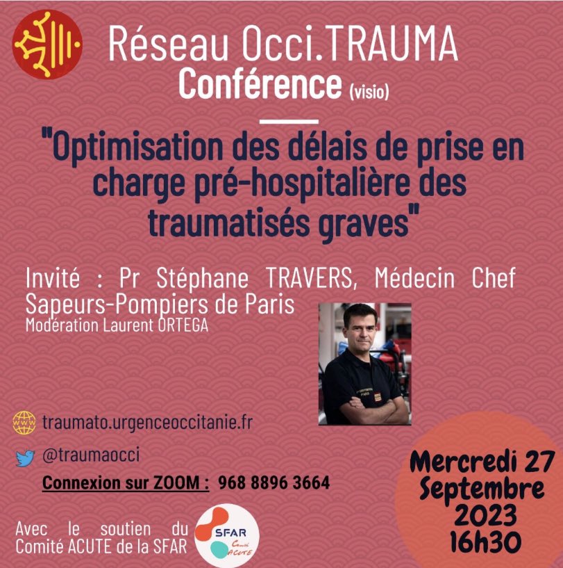 Réseau Occi.TRAUMA (@traumaocci) on Twitter photo Rejoignez nous à 16h30 pour la #ConfDexpert de Stéphane Travers de la #BSPP sur l’optimisation de la PEC des trauma graves en pré hospitalier.
<a href="/SFARJeunes/">SFAR Jeunes</a> <a href="/SFAR_ORG/">SFAR Anesthésie Réanimation</a> <a href="/AJARFrance/">AJAR France 🇫🇷</a> <a href="/cnear_fr/">CNEAR Anesthésie Réanimation</a> Rejoignez nous à 16h30 pour la #ConfDexpert de Stéphane Travers de la #BSPP sur l’optimisation de la PEC des trauma graves en pré hospitalier.
<a href="/SFARJeunes/">SFAR Jeunes</a> <a href="/SFAR_ORG/">SFAR Anesthésie Réanimation</a> <a href="/AJARFrance/">AJAR France 🇫🇷</a> <a href="/cnear_fr/">CNEAR Anesthésie Réanimation</a>