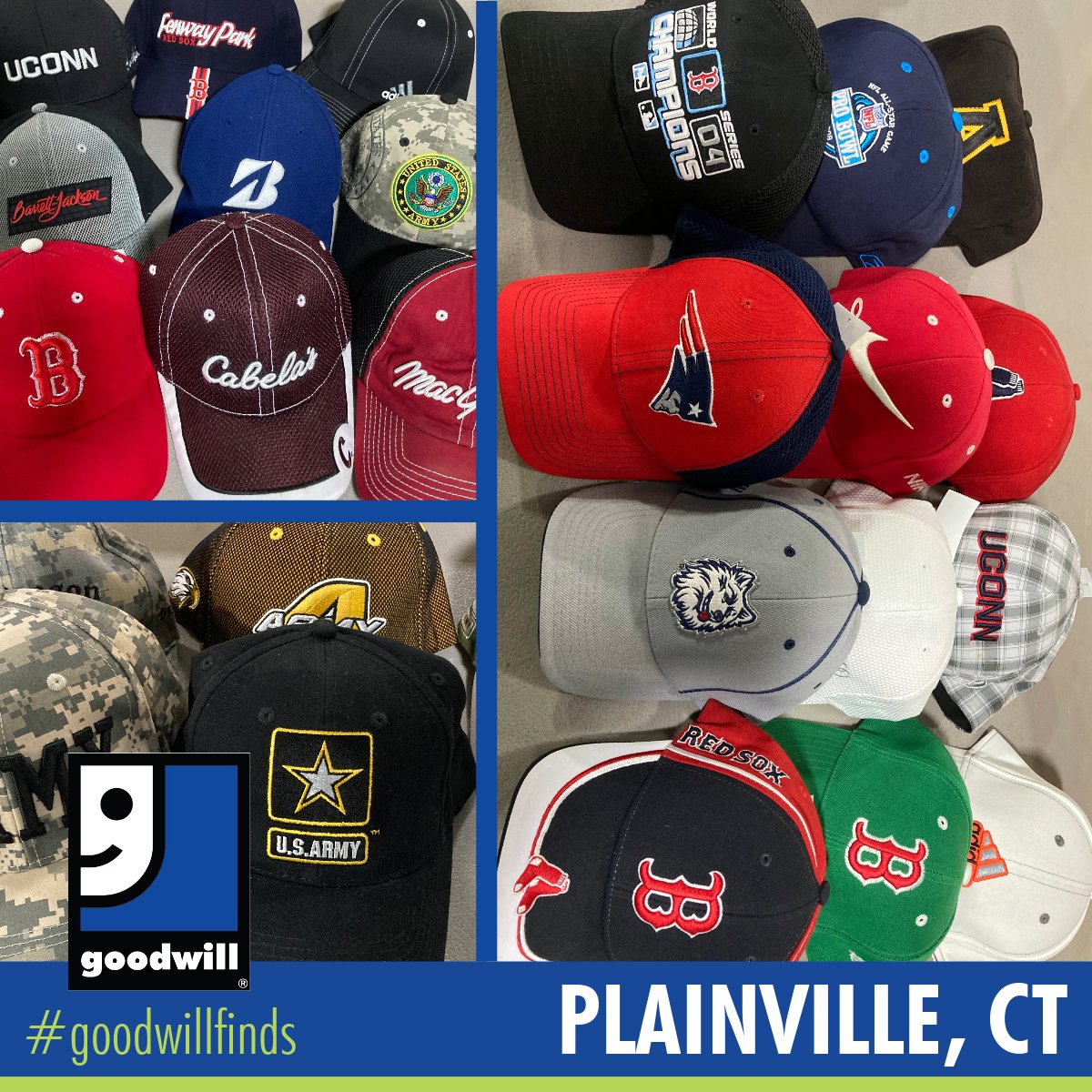 We have an awesome selection of brand-new hats in our Plainville, CT store at $5.99 each! Check them out before they are gone! #goodwillsne #goodwill #shopping #thrift #plainvillect
