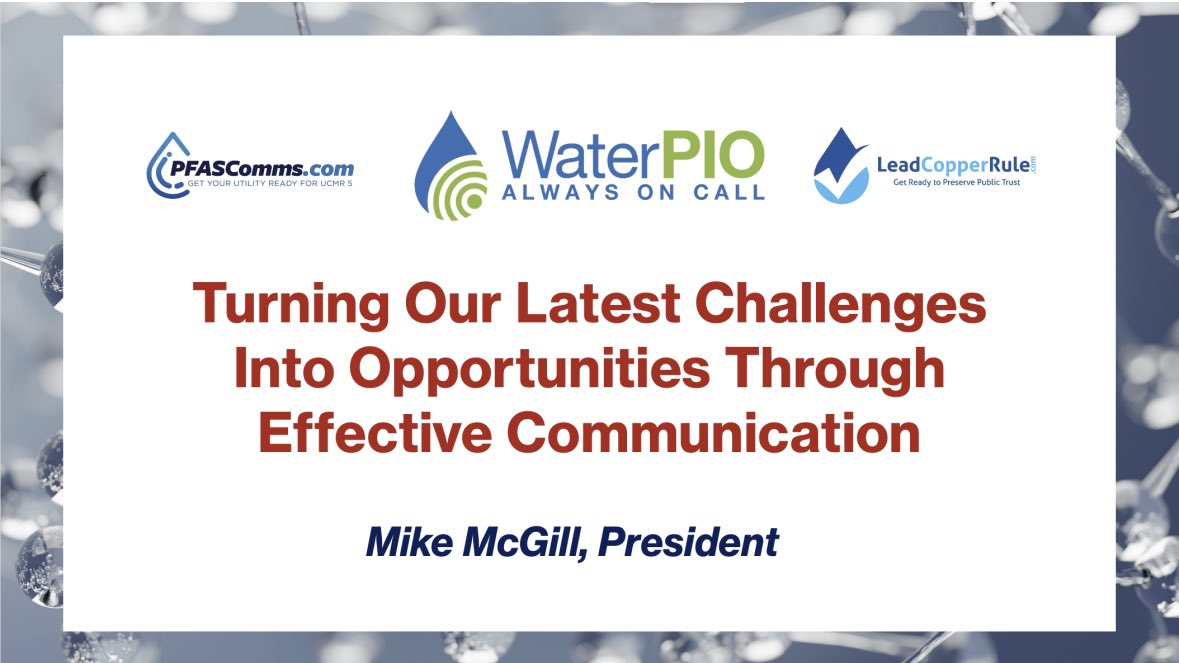 WaterPIO's tweet photo. Here for my full day at @NRWAโs #WaterPro.
Three talks ahead on #risk #management & #crisis #communications, #Lead & Copper Rule school & childcare #COMMS, and the wide range of #PFAS COMMS #water pros will need to survive the years of chaos that lie ahead.
DM us for copies. https://t.co/foW9DQWSDE