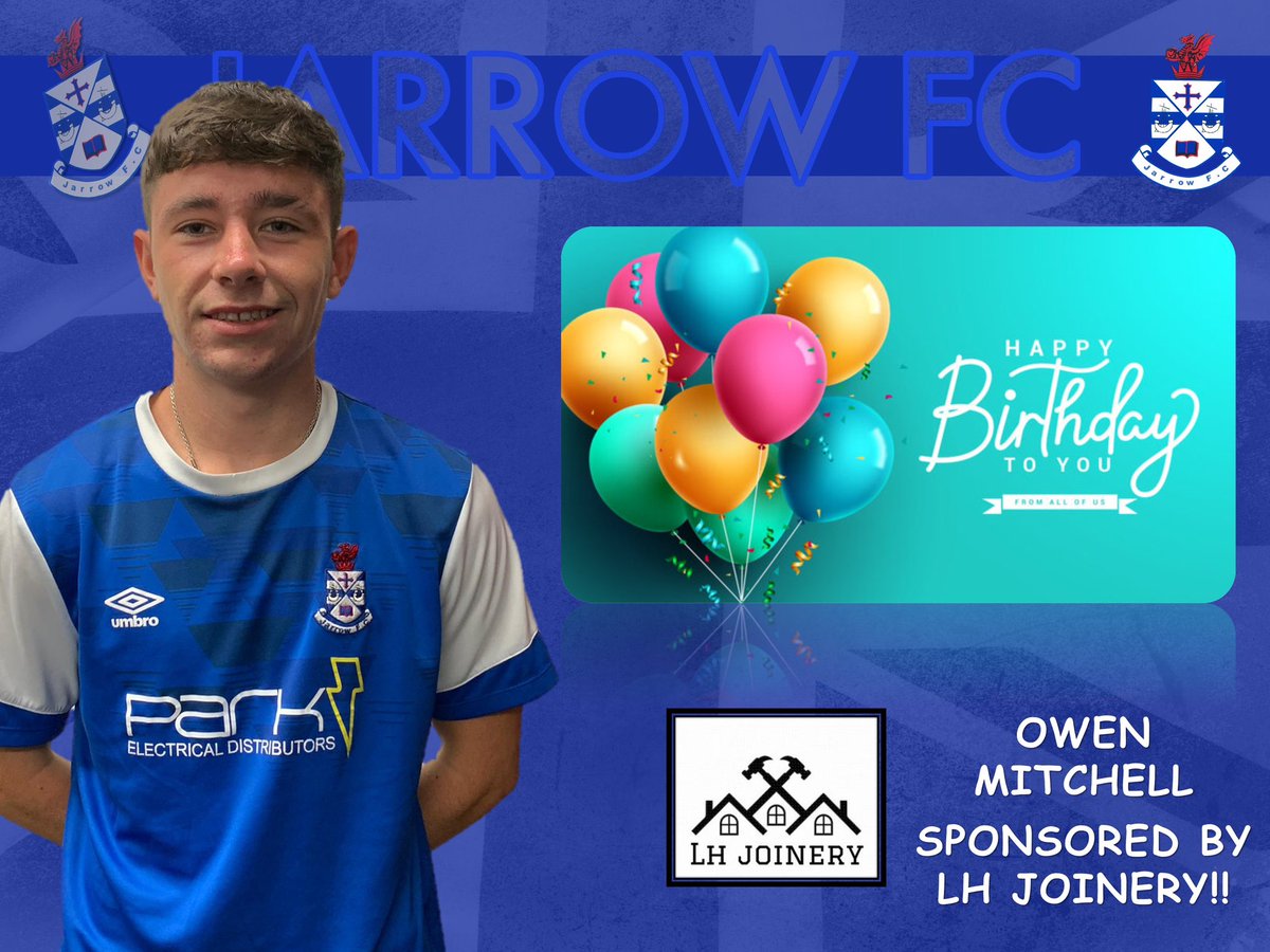 jarrow_fc's tweet photo. HAPPY BIRTHDAY!! 🎂 

🗣️ “Happy birthday to our tricky goal scoring forward Owen Mitchell! Have a great day 🥳 !!”

#Supportyourlocalteam

⚽️🔵⚪️⚽️ https://t.co/OQfcN4DTX2