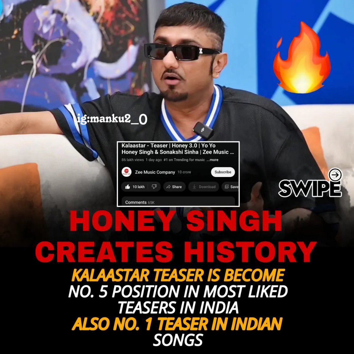 Manyank125769's tweet photo. India's No. 1 Most Liked Indian Songs Teaser Just In 24Hrs
Stardom Of Honey Singh Is Insane👑🔥
#YoYoHoneySingh https://t.co/6rQ40xBKBR