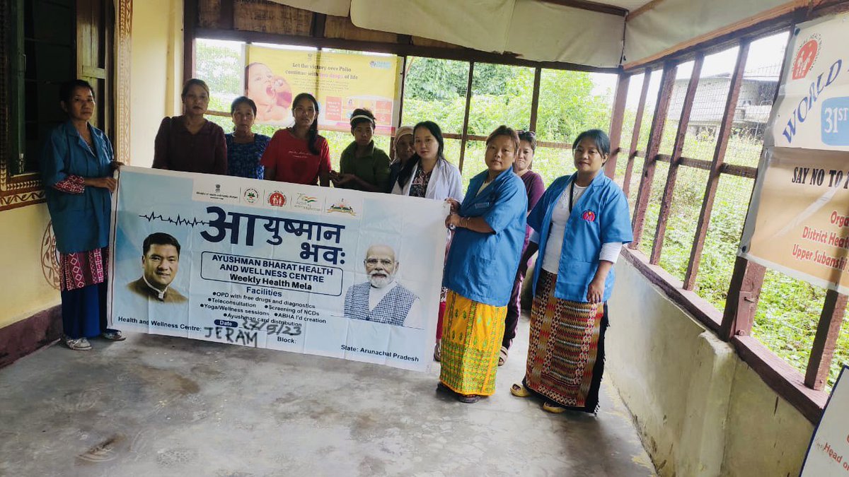 hwcarunachalpr's tweet photo. On 27/09/23, Health Mela under ‘Ayushman Bhav Campaign’ in Arunachal Pradesh.
Scene from-
HWC SC Paksa,East Kameng
HWC UPHC Karsinga,ICR
HWC SC Siet,Anjaw
HWC SC Jeram,Upper Subansiri
(NCD screening, free drug distribution, PMJAY &amp; ABHA ID creation done)
#AyushmanBhav #HealthMela https://t.co/mCVuDLiRRF