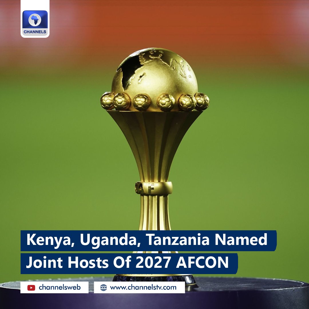 channelstv's tweet photo. The 2027 Africa Cup of Nations will be jointly hosted by Kenya, Uganda and Tanzania, while Morocco will stage the 2025 edition, the Confederation of African Football (CAF) announced on Wednesday.

Morocco last hosted the AFCON in 1988 and was chosen in 2015 but asked for the tournament to be postponed because of the Ebola virus, although CAF later decided to strip the North African nation of the hosting rights.

https://t.co/3ciPku2i6D