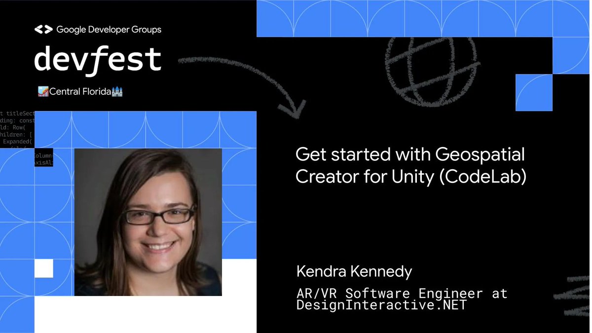 GDGCentralFL's tweet photo. Dive into AR with Geospatial Creator for Unity in Kendra Kennedy's CodeLab! π Unlock the potential of ARCore and Google Maps in Unity. Get ready for more AR magic at #DevFestFlorida in October! π
π Join us https://t.co/yrU9ZllNqx
π DevFest Info https://t.co/QUShjPqeYw https://t.co/YwPPQmdznB