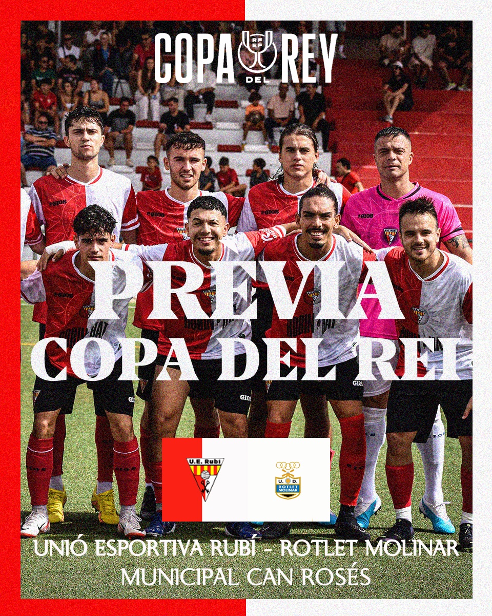 Gran notícia per als aficionats de la <a href="/UERubi/">Unió Esportiva Rubí</a>! 😍⚽️

A la fase prèvia de la #CopaDelRei, ens enfrontarem al <a href="/udrotletmolinar/">Rotlet Molinar</a> a casa nostra, al Municipal Can Rosés. 💪⚽ 

Anem a donar-ho tot i fer història junts! 🏆 #LaCopaMola