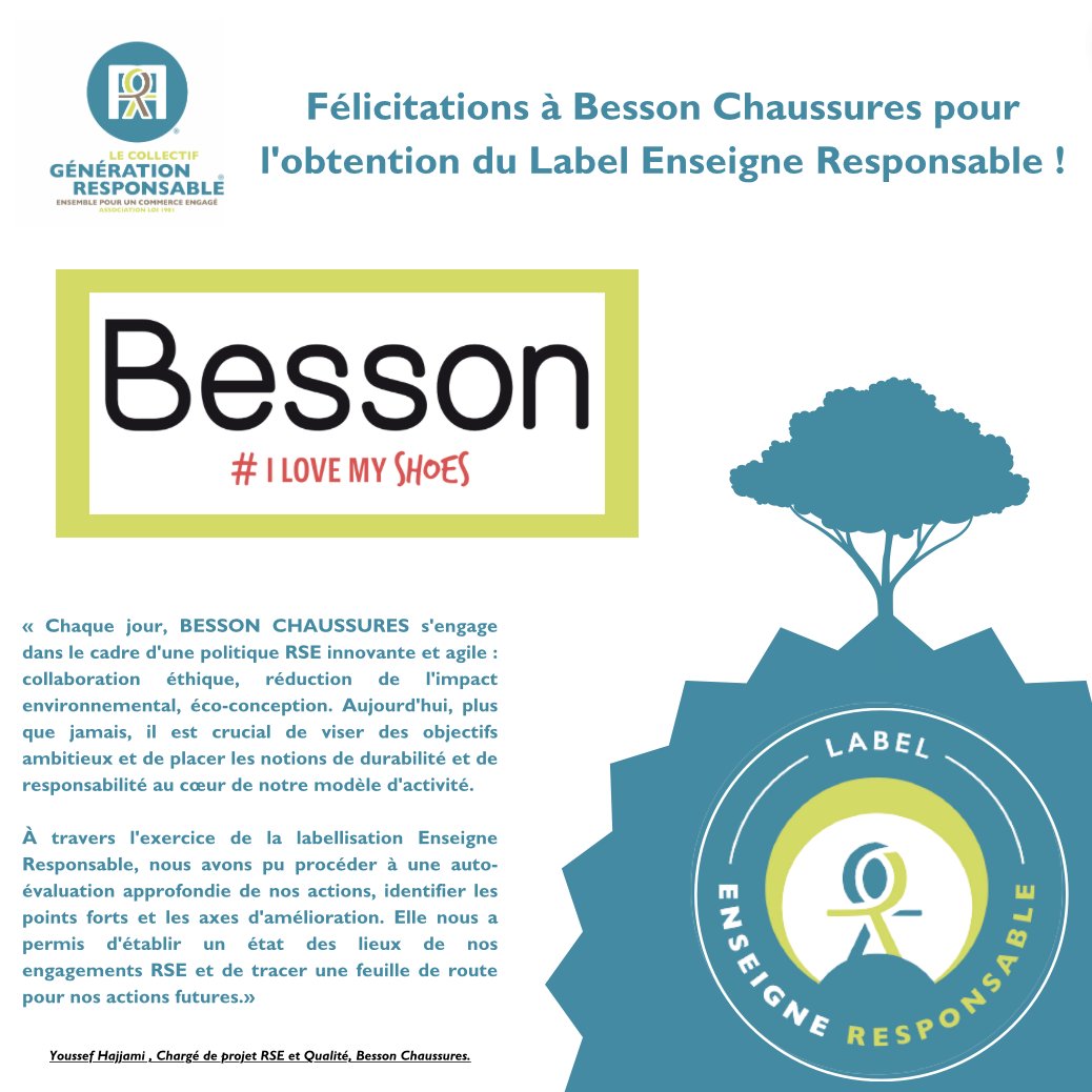CollGenResp's tweet photo. Engagement RSE chez BESSON CHAUSSURES !
#RSE #CollectifGenerationResponsable #DeveloppementDurable #Biodiversite #Agilite #Durabilite #ManagementResponsable #GestionDesDechets #Recyclage #CommerceResponsable #TransitionEcologique #EntrepriseResponsable #ResponsabiliteSocietale https://t.co/scoX9MMEWP