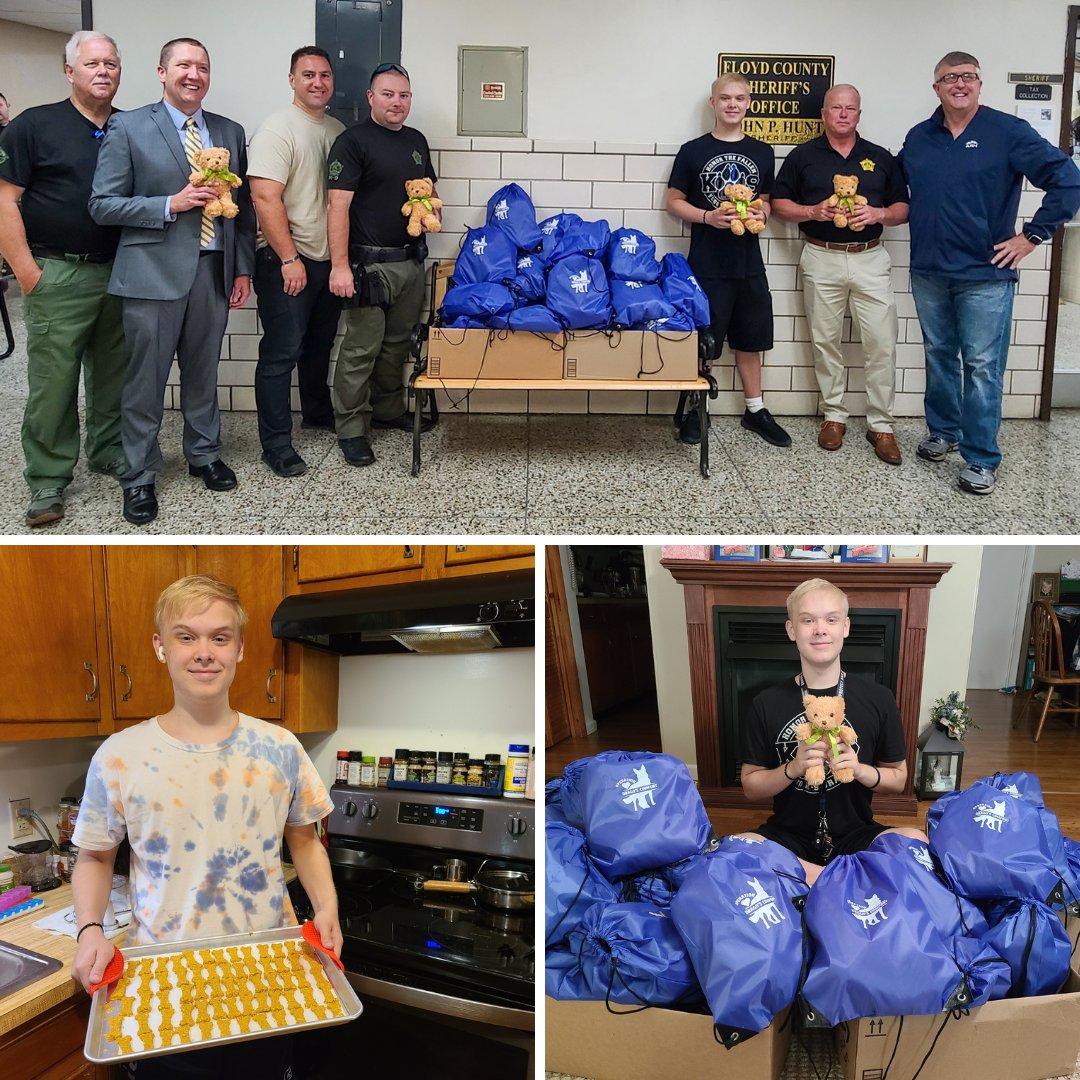 2022 Rogers Scholar Todd Prater donated Teddy Bears to the Floyd County Sheriff’s Office for officers to give to children who experience traumatic situations. Todd, a Floyd Central High School student, sold dog treats to help pay for the cost of the Teddy Bears.