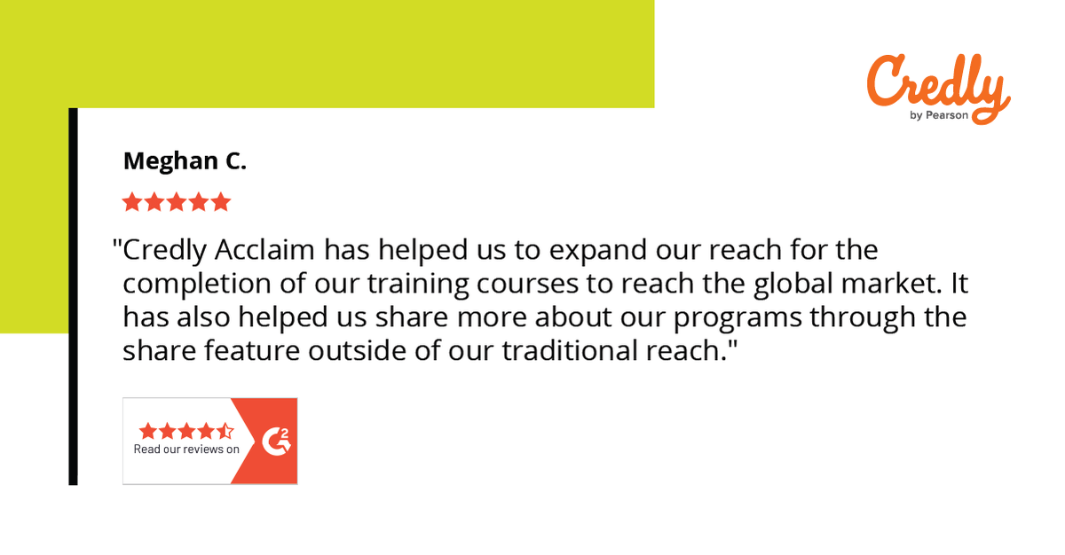 At Credly by Pearson, we focus on empowering learners and helping them shine. Our platform, Acclaim, is an effective way to showcase individuals' credentials. Don't just take our word for it, see what our users have to say on G2: hubs.ly/Q022qBNt0