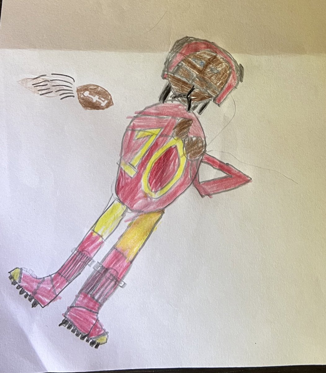 KansazJay's tweet photo. My son Jackson is a HUGE @Chiefs fan (takes after his Dad)! He’s turning 7 today, &amp; he wanted me to post this picture he drew of Isiah Pacheco! Happy birthday, Jackson! Go Chiefs! 

#ChiefsKingdom https://t.co/EULsoJnAvD