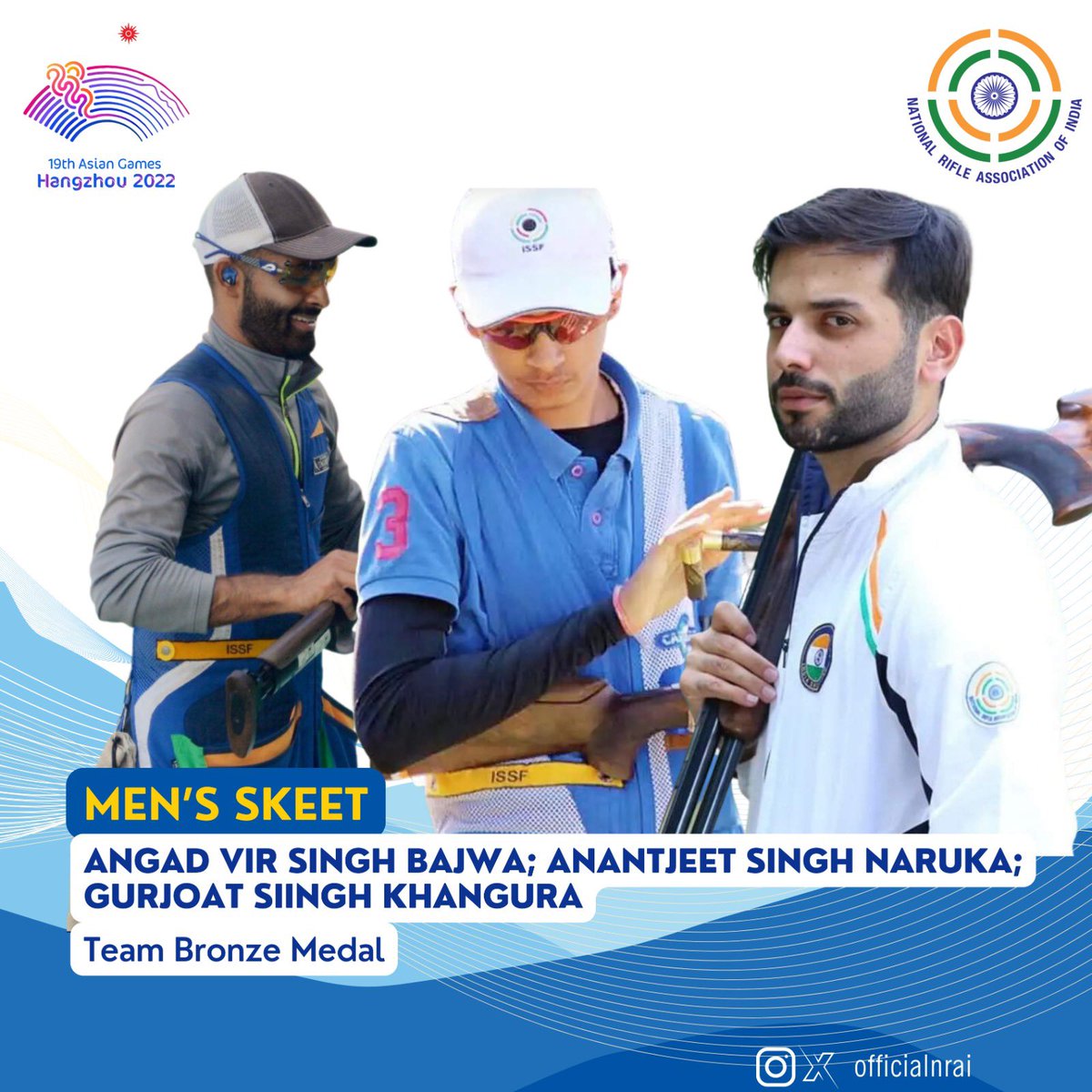 OfficialNRAI's tweet photo. History was made in #IndianShooting today when these three won the first ever medal for #India in #SkeetShooting at the #AsianGames Well done boys👍🔥🇮🇳
@19thAGofficial @Media_SAI https://t.co/D0kUOdVfWb