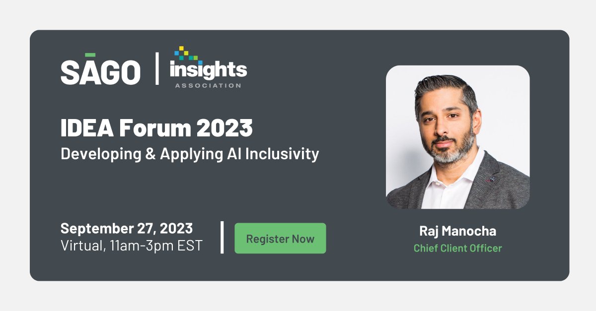 sagomrx's tweet photo. Catch Raj Manocha at 2:45 p.m. EST today on @InsightsMRX IDEA Forum panel! Dive deep into unbiased AI & consumer insights, ensuring no group is marginalized. Be part of the inclusive AI future! Register now: https://t.co/yFz7SwiiB4
#InclusiveAI #IDEAForum #AIEthics https://t.co/i6mUleGa8g