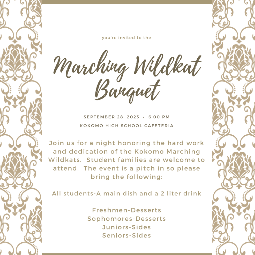 Join us tomorrow at 6pm in the KHS cafeteria to celebrate our 2-time, back-to-back State Champion Marching Wildkats! There will be a pitch in dinner, presentation of awards, and showing of our winning production. Please see the attached graphic for additional details.