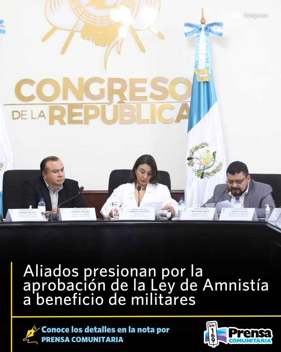 #RegresiónaAutoritaria  ❌Hoy en agenda del Congreso 👀

Este miércoles se prevé la discusión y aprobación en primer debate de la iniciativa 6099 que pretende otorgar amnistía a quienes cometieron delitos de lesa humanidad durante el conflicto armado.

prensacomunitaria.org/2023/09/aliado…