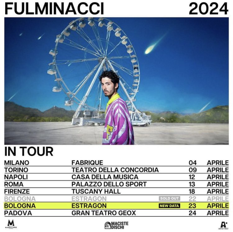 Dopo il sold out della data a Bologna, #Fulminacci annuncia una seconda data nella stessa location! 
I biglietti sono già disponibili!