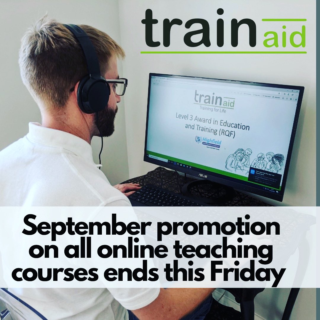Our Online teaching promotion ends this Friday so don’t miss out on this discount if you are planning to take these courses. 

us16.campaign-archive.com/?u=4b4a61c6db0…

#promotion 
#discount
#course 
#onlinelearning 
#wednesdaywisdom 
#trainingforlife 
#trainaid