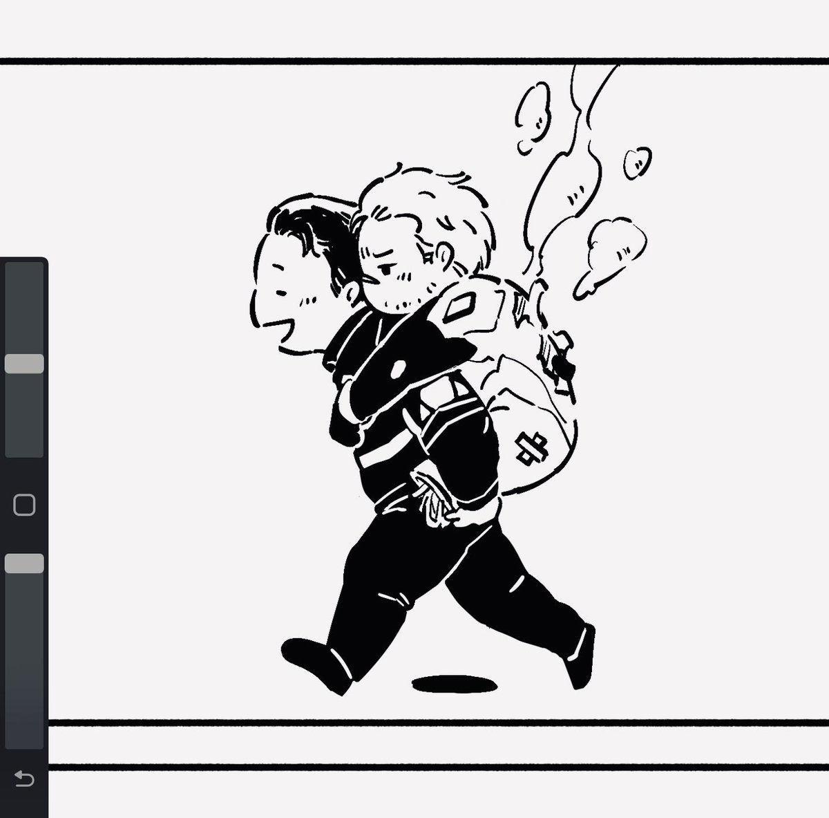 newmochi0212's tweet photo. 逆転9ギャの方のアンソロもあるのですが、描いた絵に既視感があって、何だろ〜？と思ってたらワンドロ本の表紙とすごく対っぽくなってる！💥って気付いて嬉しくなっちゃった…！という報告です…☺️某はおんぶ大好き侍に候… https://t.co/ChWm8i4nWi