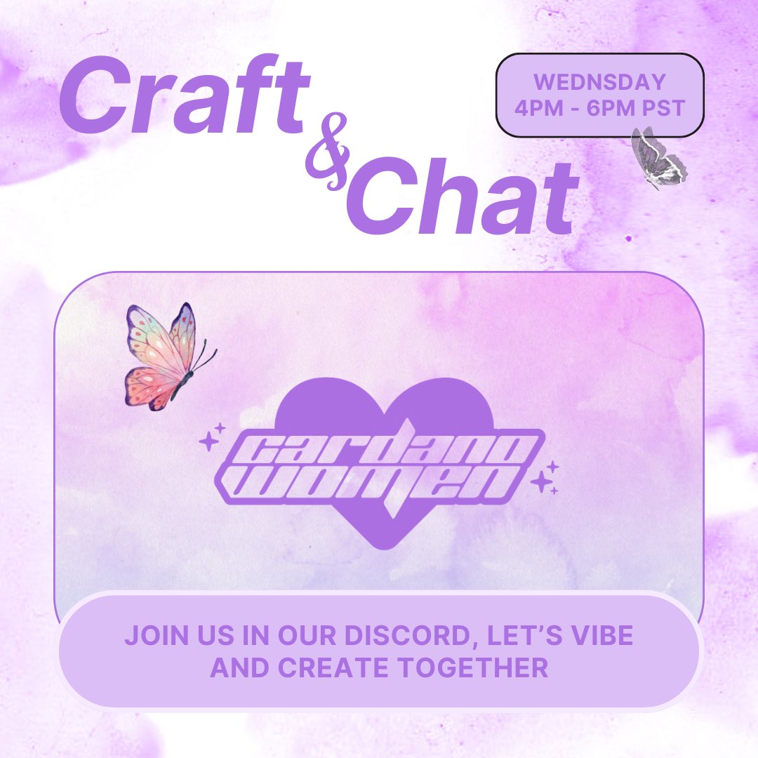 CardanoWomen's tweet image. GM! Join us today at 4pm PST for some Craft &amp;amp; Chat time 🖤🎨  - lead by @llalypop

Let&apos;s vibe &amp;amp; get creative together

discord.gg/cardanowomen

#CardanoRepost #creativespace #discord #art