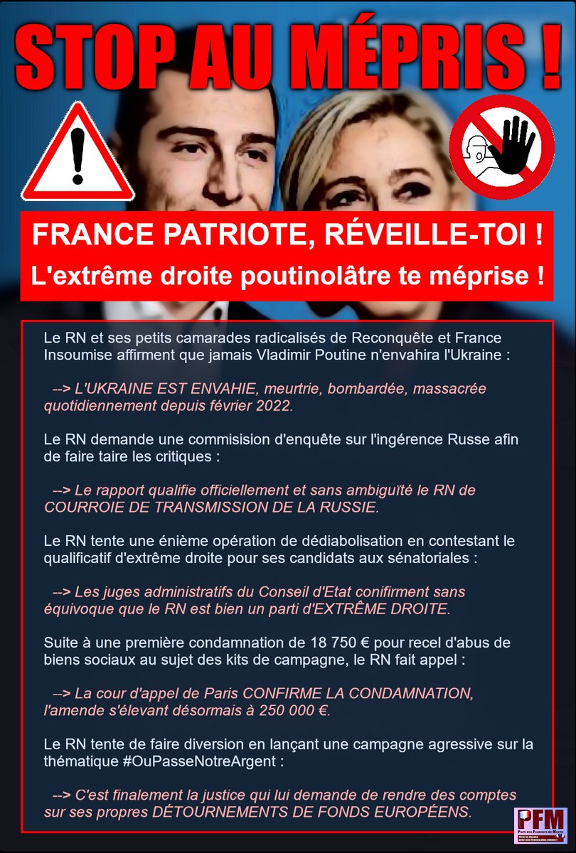 @MLP_officiel #extremedroite #ultradroite #trahison #Poutine #Kremlin #LeRNentretientDesLiensAvecLaRussie #DétournementDeFonds #KitsDeCampagne #Escroquerie