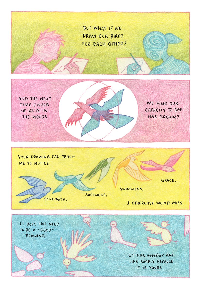 melgillman's tweet photo. A 4 page comic about drawing, made for the Portland Public Library's newest exhibition, "Why We Make Comics: Reflections on Storytelling."  If you live in Portland ME, you can see this comic and 3 others by other cartoonists on display starting October 6!  https://t.co/4GdGJ4Cg0n https://t.co/7bRwFtYnBf