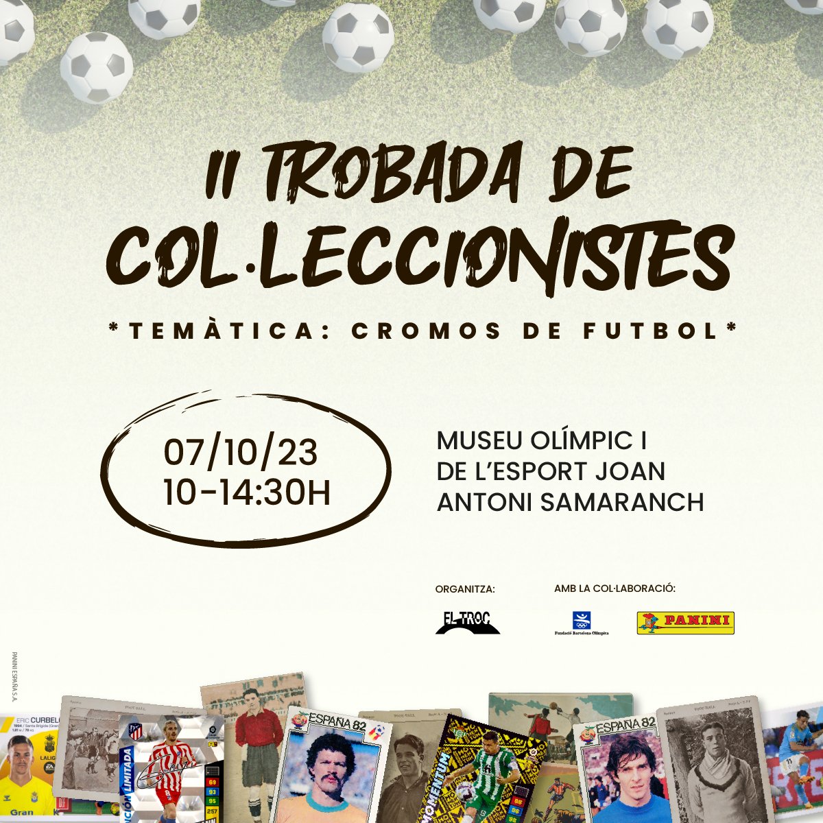 L’Associació per a la Promoció del Col·leccionisme organitza, en col·laboració amb Panini i la FBO la trobada de col·leccionistes de temàtica esportiva, centrada en les col·leccions de #cromos.
📆 17/10/2013 de 10 a 14:30h al #MuseuOlímpicBCN 
Festa del Col·leccionisme