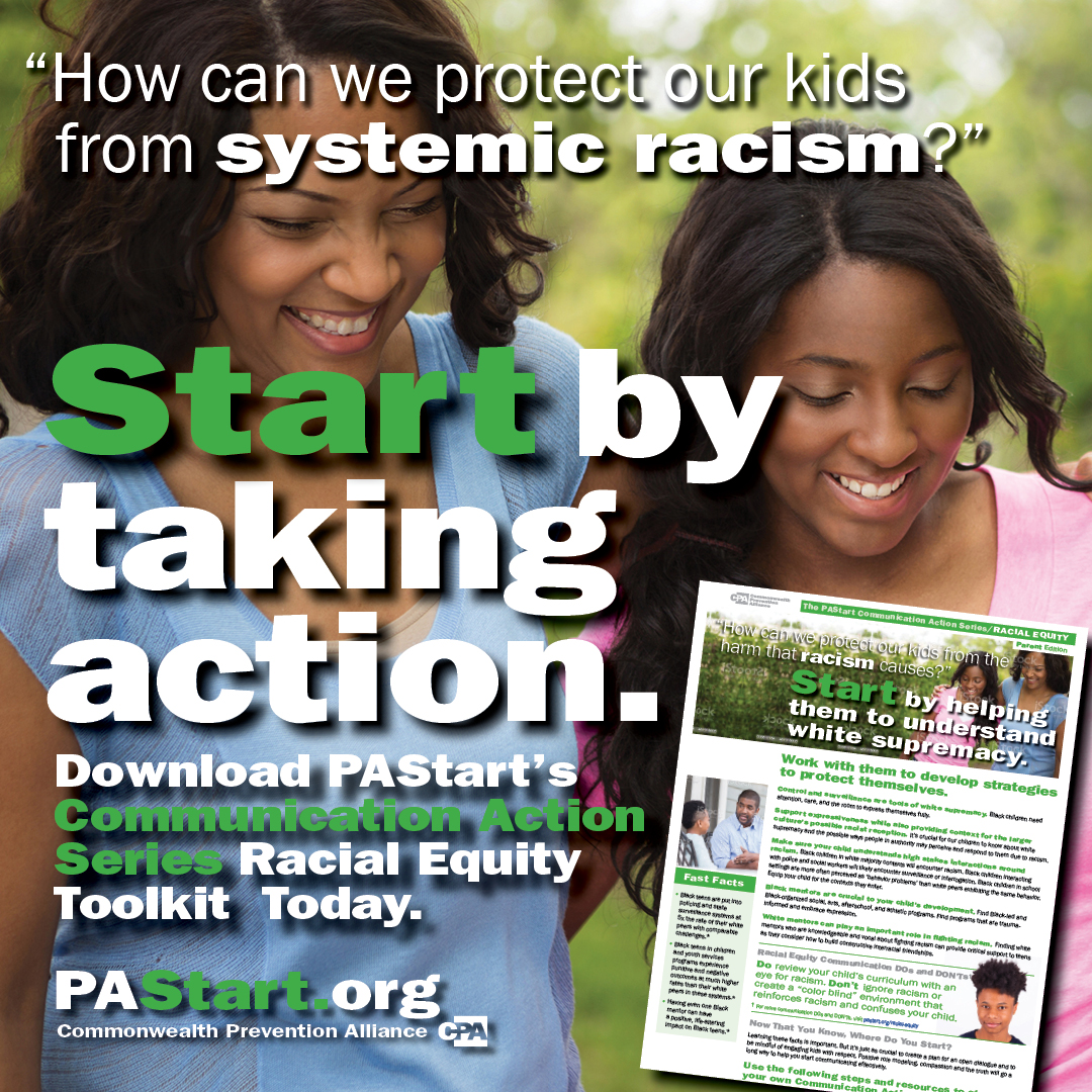 PreventionPa's tweet photo. How can you help your child protect themselves from discrimination? Let us help. Find our racial equity toolkit here: https://t.co/vw7sfXs2w3 #PAStart #PAStartByTakingAction https://t.co/i50jC5jHqY