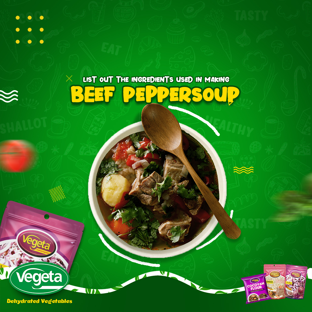 VegetafoodsNg's tweet photo. Ever wondered what goes into making that SPECIAL steaming bowl of Beef Pepper Soup so flavourful?
It's our VEGETA. List the ingredients used to make Beef Pepper soup in the comment section without omitting our VEGETA. Let's go...
#Vegeta #Onion #Shallot #WeMakeCookingEasy https://t.co/9emZ06PDge