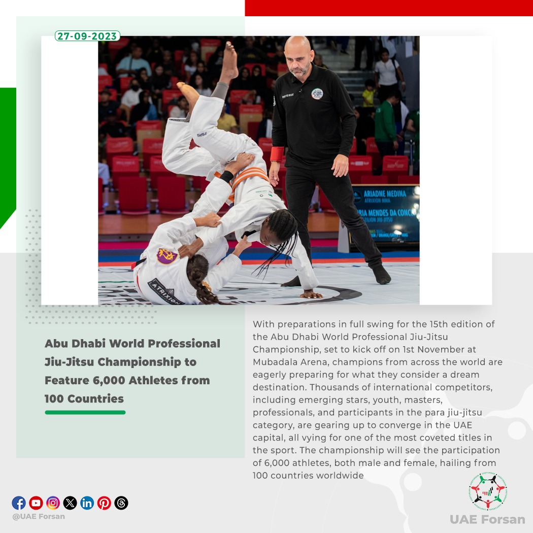 UAE_Forsan's tweet photo. Abu Dhabi World Professional Jiu-Jitsu Championship to Feature 6,000 Athletes from 100 Countries
#UAE #AbuDhabi #JiuJitsu #JJWC #Championship #ADWPJJC22 #ADWPJJC #UAEJJF #WorldPro #InAbuDhabi #أبوظبي_العالمية_لمحترفي_الجوجيتسو
@uaejjf
@admediaoffice https://t.co/d4gNMg9btF