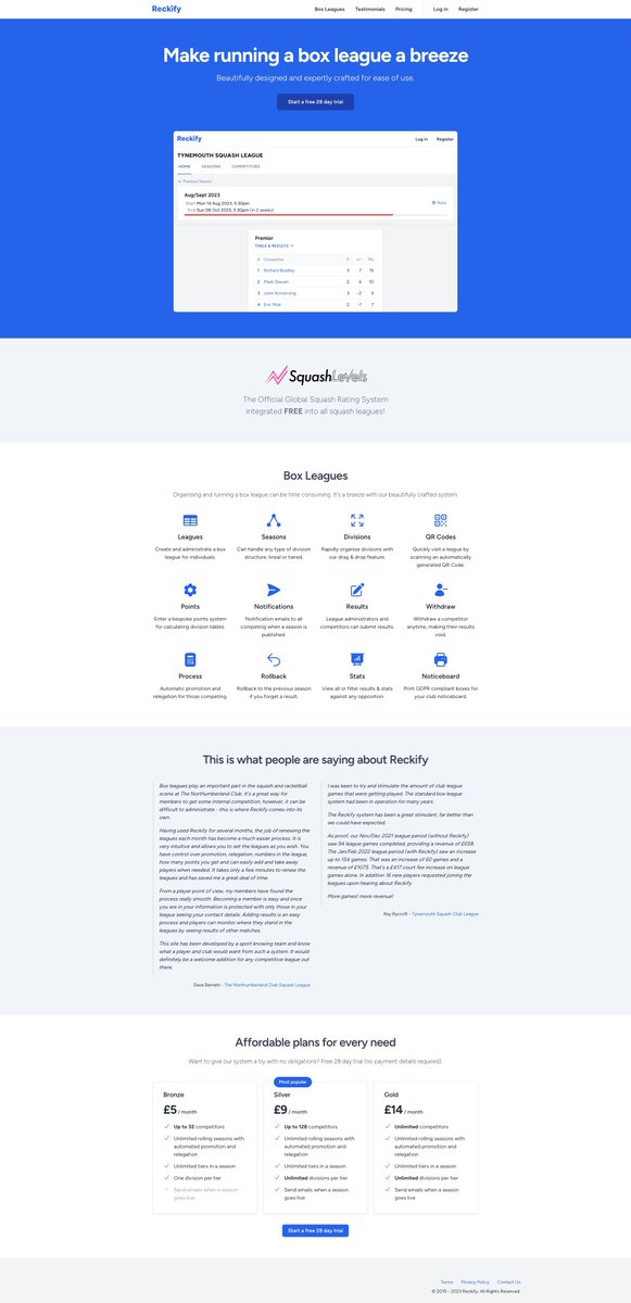 reckify_com's tweet image. Squash Levels now fully incorporated into all squash box leagues at reckify.com.