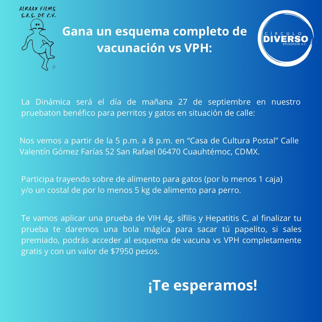rodrigoarcej's tweet photo. Amigues hoy pueden ganar un esquema completo de vacunación vs VPH si participan en nuestro pruebaton a favor de los perros y gatos en situación de calle aquí todos la dinámica: https://t.co/AaiIeAZ4tj