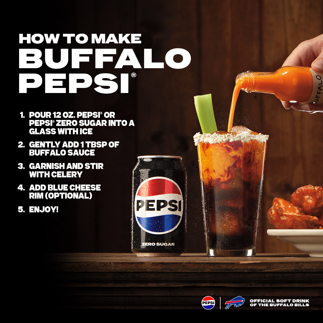 pepsi's tweet image. How do you bring #BillsMafia energy to Pepsi? Add Buffalo sauce. #BuffaloPepsi #Pepsi125 @JoshAllenQB @BuffaloBills