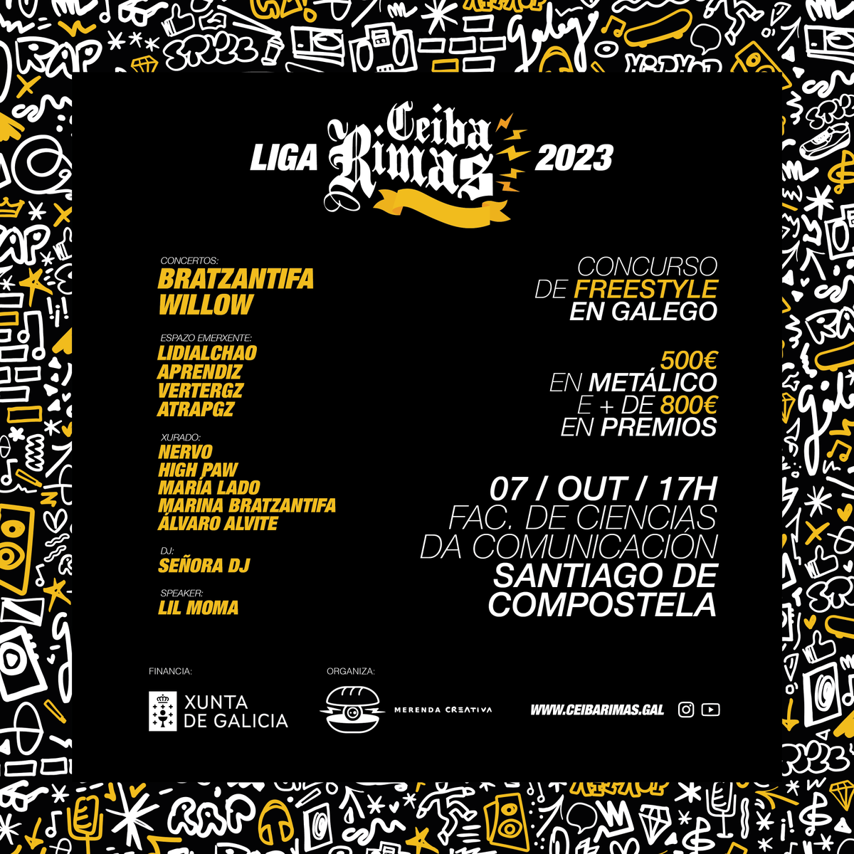 CeibaRimas's tweet photo. LIGA CEIBARIMAS 2023 💣
📅 17:00h do día 07/Outubro arrancará o evento e rematará sobre as 22:30h.
🍭Volvemos ao noso fortín. Despois do ambientazo do evento do ano pasado, repetimos espazo na @facom_usc  (con posibilidade interior por se chove) [1/4] https://t.co/RYTkxmR5yZ