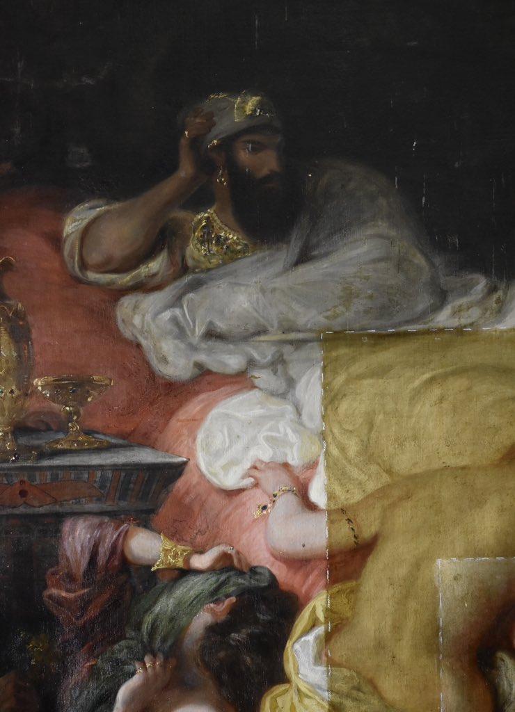 liddsg's tweet photo. La restauración y limpieza de la obra "La muerte de Sardanápalo" (1827) de Delacroix por parte del Louvre demuestra una vez más que el tono oscuro y amarillento es por la #Sfumerda, no porque originalmente fuera así. Igual que pasa con la Mona Lisa.
Y que se vio con Vermeer. https://t.co/lwzSlzvTBA
