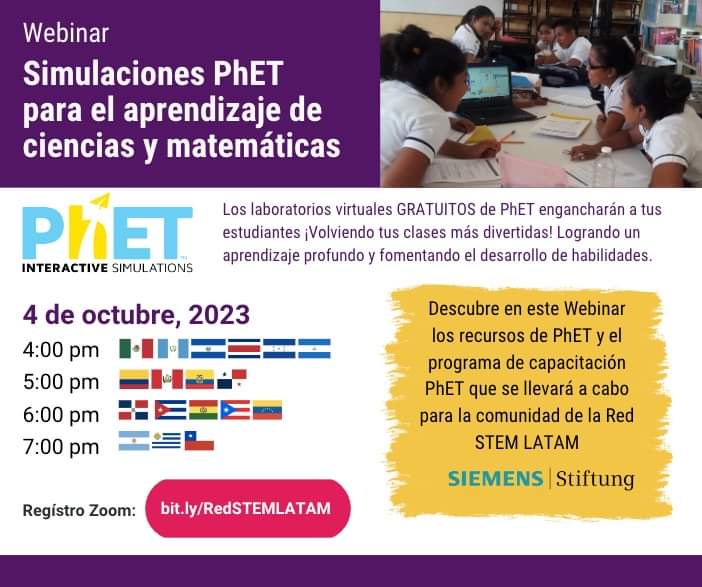 ICEC_UChile's tweet photo. 📢📢¡Únete al Webinar para explorar los recursos de PhET para Ciencias y Matemáticas! Además es una oportunidad para conocer como Certificarte en el uso de PhET! 
Regístrate para participar: https://t.co/5QFWuNE87Z https://t.co/Z9gXKitEOD
