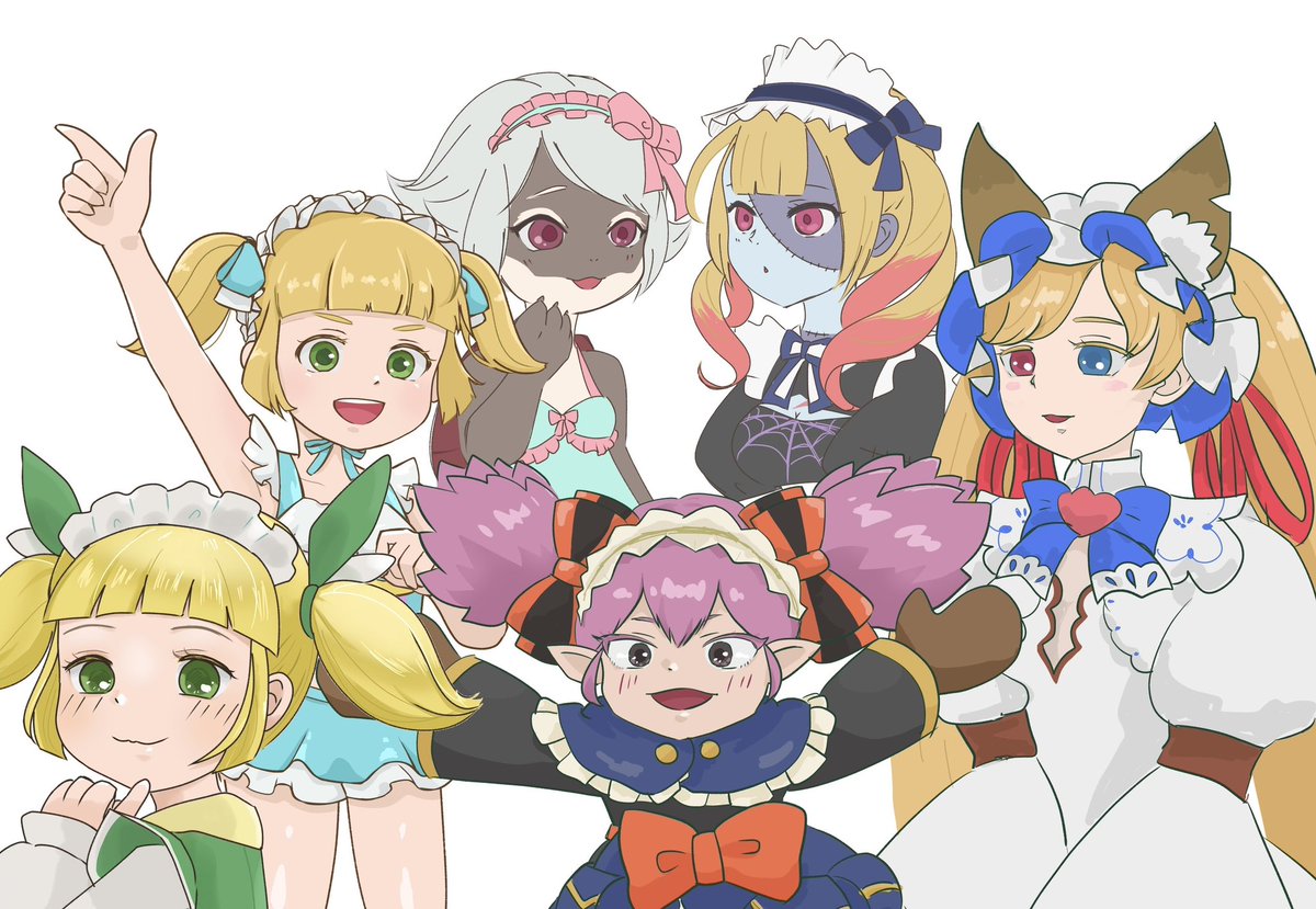 PCで作業できるようになったのでキャナルとオデッシアに練習台になってもらい、フリルのヘッドドレスちゃんズを集合させた
本当はもっといるけど体力切れです！
#キャラスト