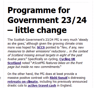 SpokesLothian's tweet photo. #ProgrammeForGovernment #Scotland 23/24

Two top issues..

🙄#TrafficReduction - little progress on the 20% car-km reduction 'commitment'
👍#ActiveTravel cash - the £320m promise remains superb, but how will it be used🤔

Our thoughts
-->https://t.co/ezIHbAu3Xm

@TransformScot https://t.co/iq7pTHFlsg