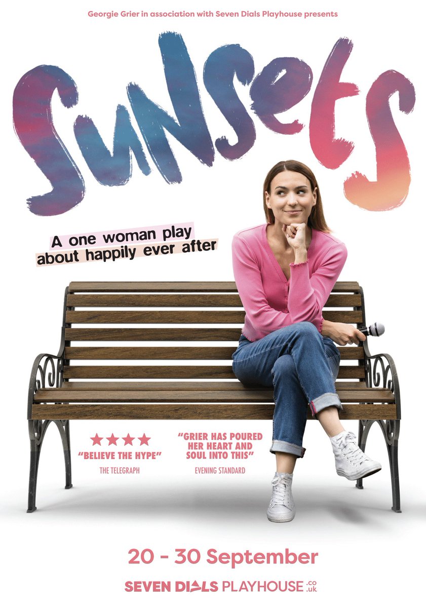 Only four performances of ‘Sunsets’ at @7DialsPlayhouse in Covent Garden left! So happy to be here. Thank you to anyone who has joined me so far ♥️ I’ll be back on stage with my bench tonight at 7.30pm. You can get your tickets here: sevendialsplayhouse.co.uk/shows/sunsets 🌅