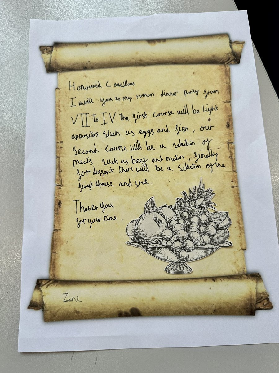 Some lovely Y7 prep inviting us to a Roman dinner party! <a href="/MaidaValeSchool/">Maida Vale School</a> #MaidaValeClassics #Romans #creativity