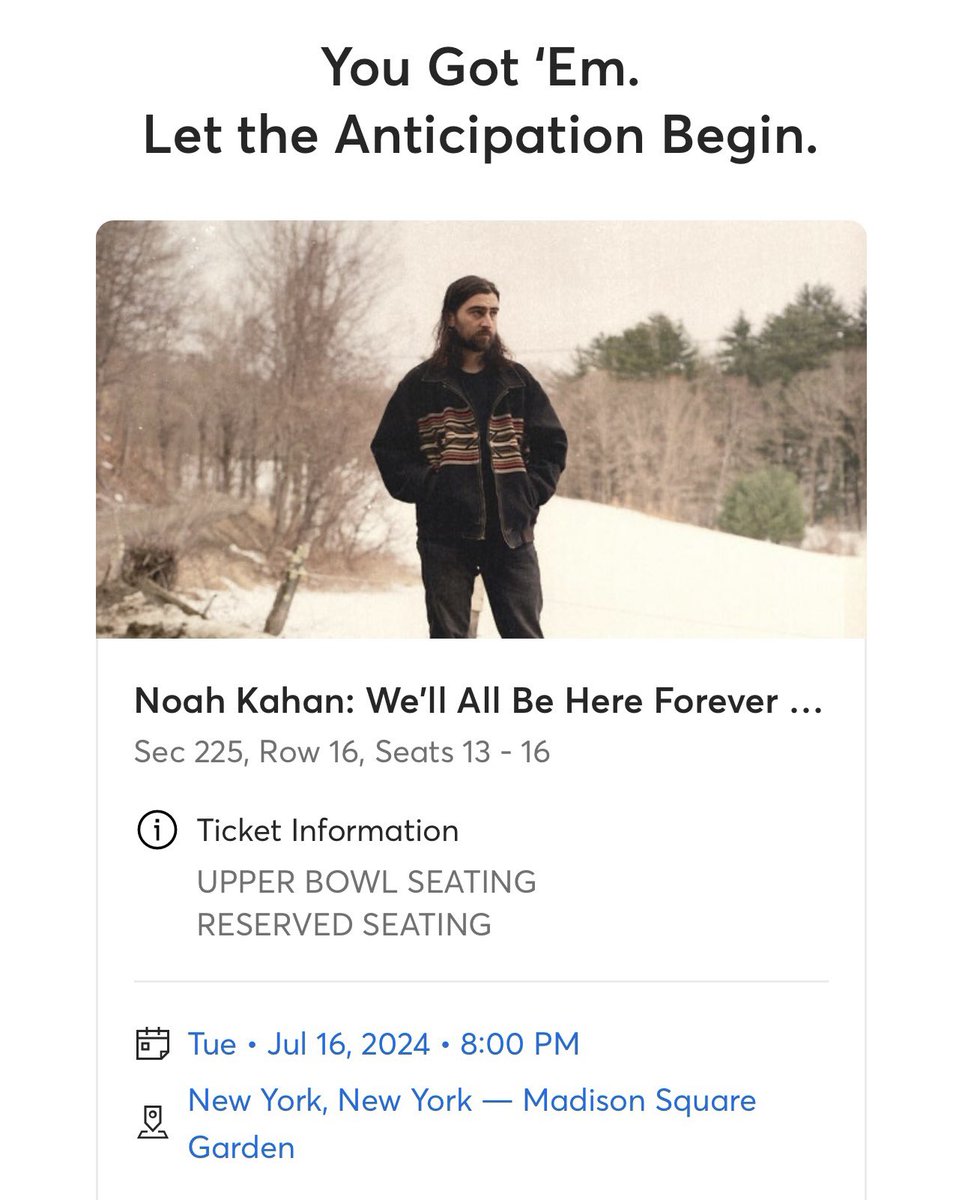 Three words. MADISON. SQUARE. GARDEN. Let’s go @NoahKahan !!!
#noahkahanpresale #noahkahan #NYC #MSG #ticketmaster