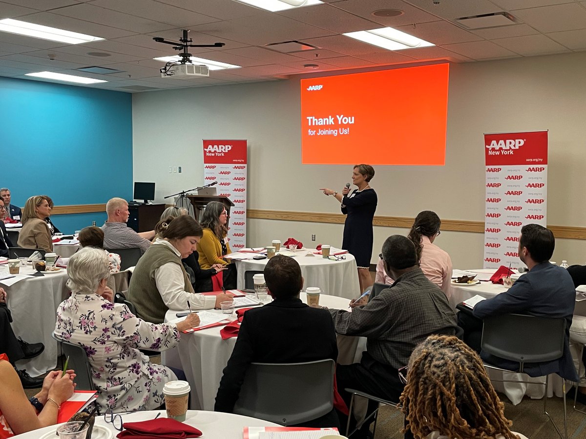 AARPNY's tweet photo. @nycfuture @IgniteHopeBflo @elderjusticeny @ECSeniorSvcs @NYSAGING @BethNY @Lifespan_RochNY @KatFISHER3 ‘Experiencing the same challenges’: Rochester-Monroe Anti-Poverty Initiative Exec Dir @PorterAqua &amp; @Lifespan_RochNY Pres/CEO Ann Marie Cook at #AARPNY’s #FutureOfAgingNY roundtable, sharing insights on providing services for #Rochester’s growing 65+ pop. @nycfuture @nysaging https://t.co/IkHbGWSMO3