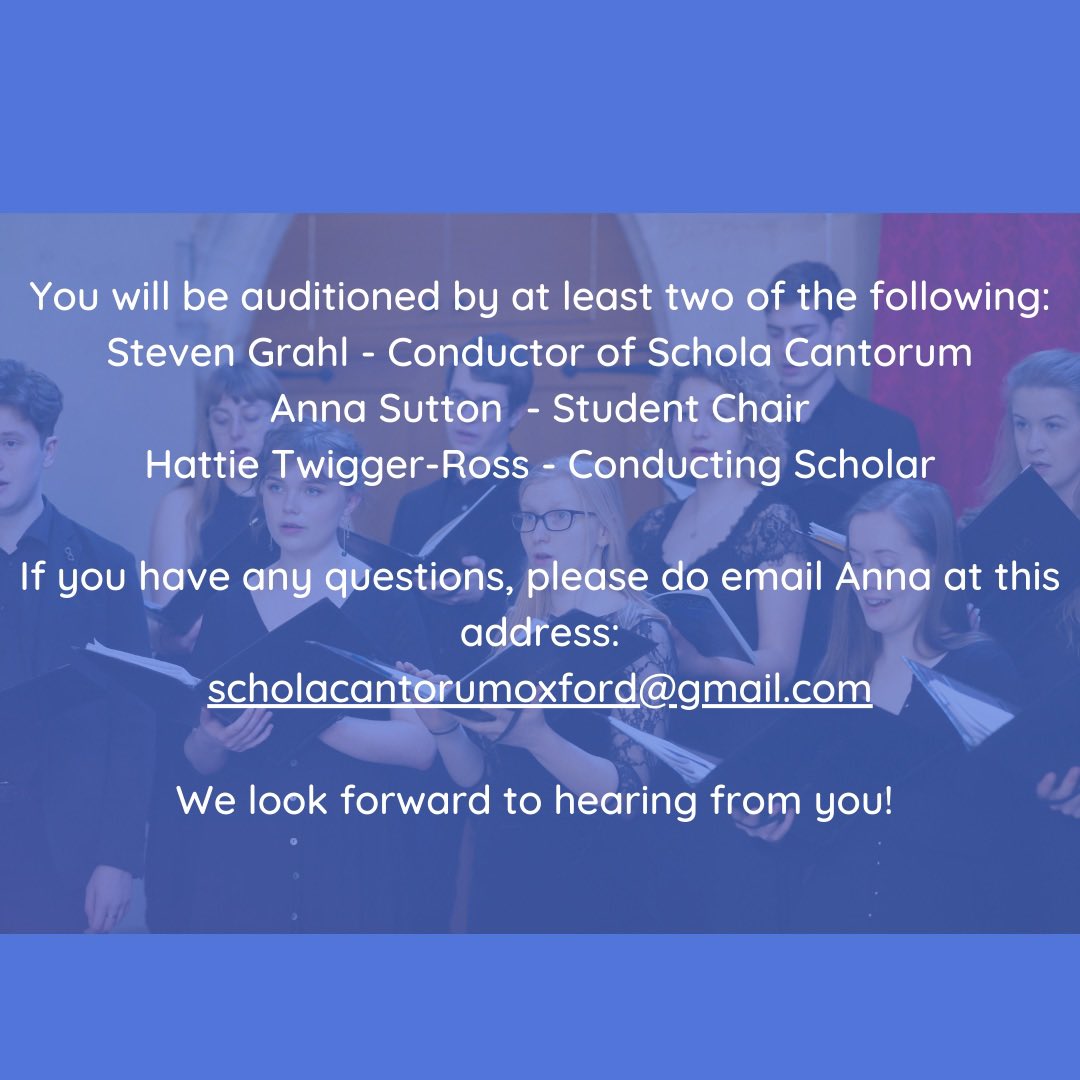 ScholaOxford's tweet image. New year, new singing opportunities!

Our auditions are up and active and we want to hear from you!

Fill in the form on our website to register your interest in auditioning this academic year! We look forward to hearing from you!

schola-cantorum.net