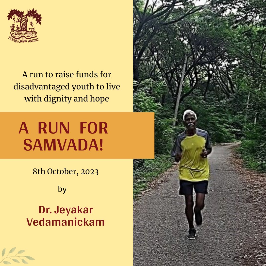 OfficialSamvada's tweet photo. #MarathonForACause | Kudos to Dr. Jeyakar for taking on his 1st full #marathon at nearly 70 and in support for #Samvada. His determination inspires us and we thank him for taking up our cause!

Rally behind him by clicking on this link https://t.co/V1jNIv4v85

#BengaluruMarathon https://t.co/BasBEpISBV