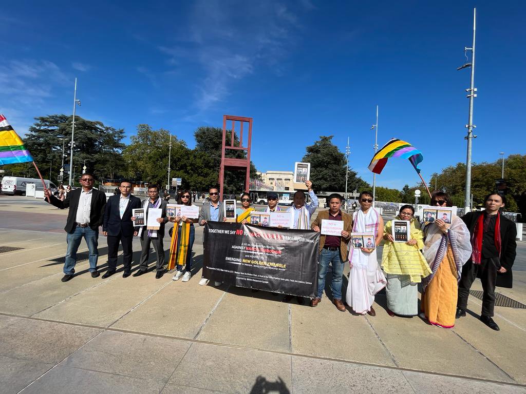PCmoirangthem's tweet image. The Broken Chair in Geneva becomes a symbol of hope as Meiteis gather to combat narco-terrorism back in Manipur. 🕊️ #ManipurAgainstNarcoTerrorism #GenevaWithManipur