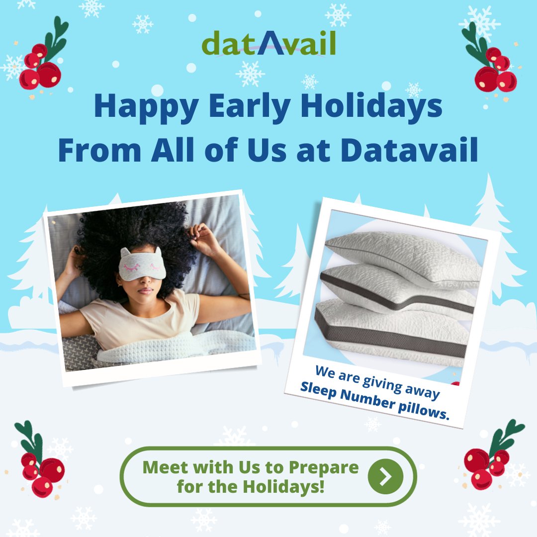 datavail's tweet image. #Retail companies, sleep easy this #holiday season with Datavail. Take home a Sleep Number pillow to learn more about our assessments and 24×7 #DatabaseSupport to keep your systems going strong through the #HolidayShopping season. bit.ly/3EQmPjD
#database #holidays