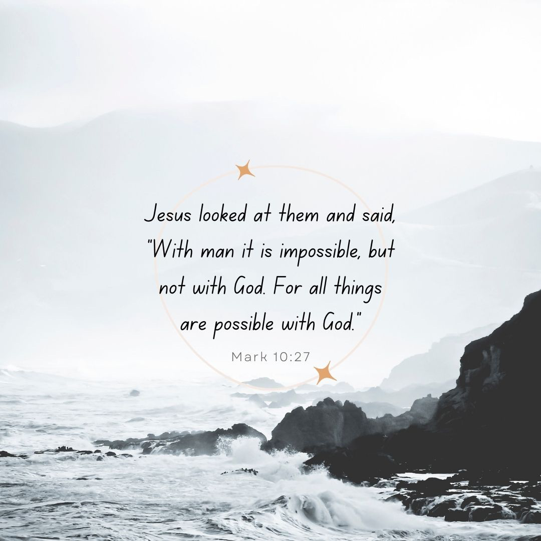 ohioministry's tweet photo. “Jesus looked at them and said, "With man it is impossible, but not with God. For all things are possible with God."”
Mark 10:27 ESV https://t.co/ZHuYTE8qCY