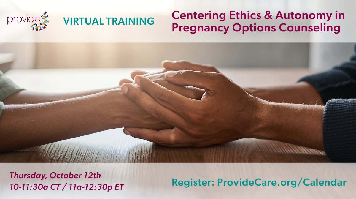 provide_access's tweet photo. Join us on Oct. 12th for our next #FreeTraining! We'll focus on the skills &amp; info you need to effectively counsel &amp; connect a pregnant person to prenatal care, adoption, or abortion while prioritizing patient autonomy &amp; professional ethics. Register: https://t.co/MoKHwN3Iuo https://t.co/UFr9qdTsgt