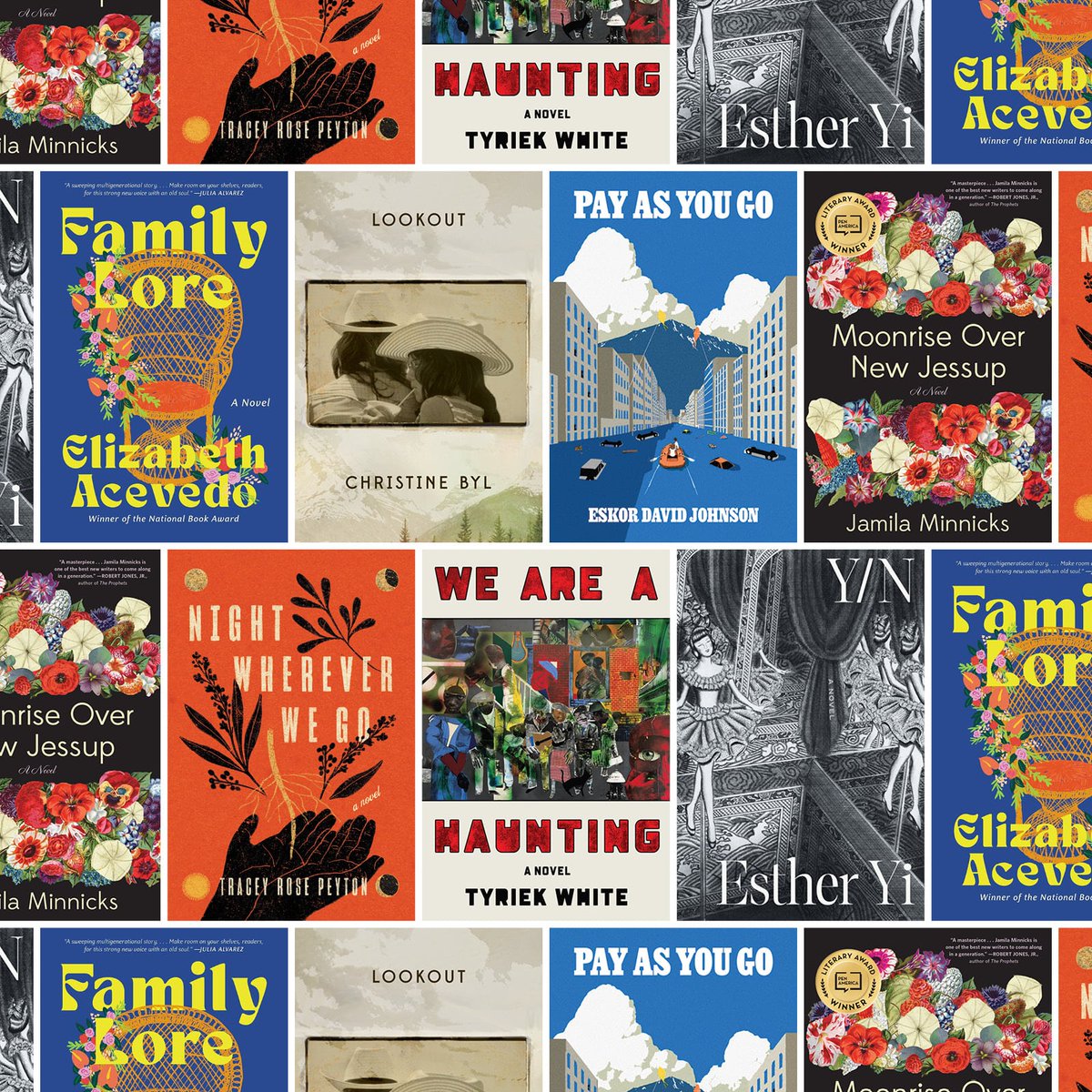 Center4Fiction's tweet photo. Our 2023 First Novel Prize shortlist: Family Lore - Elizabeth Acevedo, Lookout - Christine Byl, Pay As You Go - Eskor David Johnson, Moonrise Over New Jessup - Jamila Minnicks, Night Wherever We Go - Tracey Rose Peyton, We Are a Haunting - Tyriek White, and Y/N - Esther Yi! https://t.co/EXlRk9yMaX