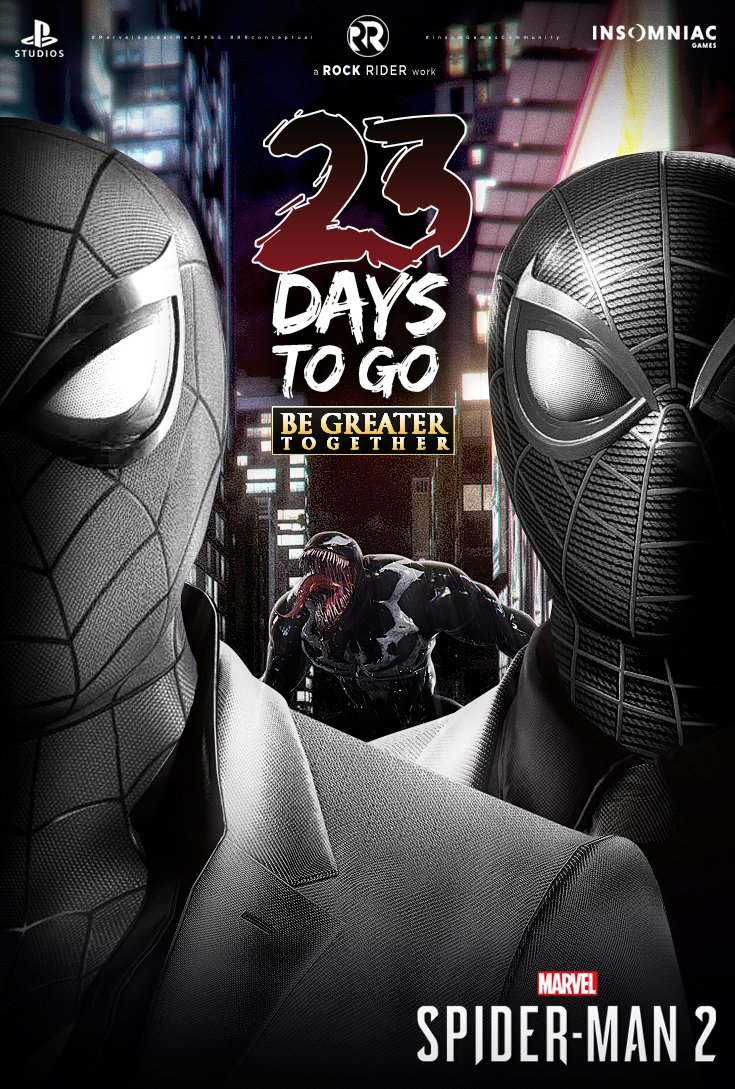 ursRockrider's tweet photo. If you have a chance of winning a fight, you're just a bully!

23 DAYS until Marvel's Spider-Man 2 release. 🕸️🕷️

@YuriLowenthal @NajJeter #SpiderMan2PS5 #RRconceptual https://t.co/qxgqLZLZQ1