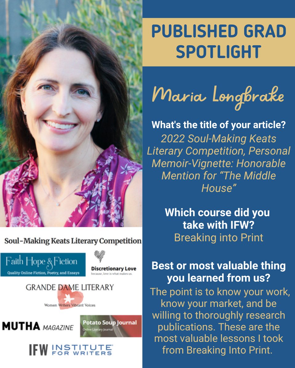IFWwriters's tweet photo. Maria Longbrake. 🥳✨ She had 6 articles published while taking our course and 2 after taking our course.

https://t.co/ZC6raHCS7A

#writing #writerscommunity #writer #amwriting #novel #publishedwriter #published #muthamagazine #magazine #magazinewriting #magazinewriter#articles https://t.co/i5RZZ9cXJD